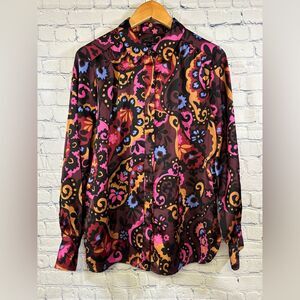 Ann Taylor Plum Rose Classic Workwear Holiday Party Paisley Collared Shirt L